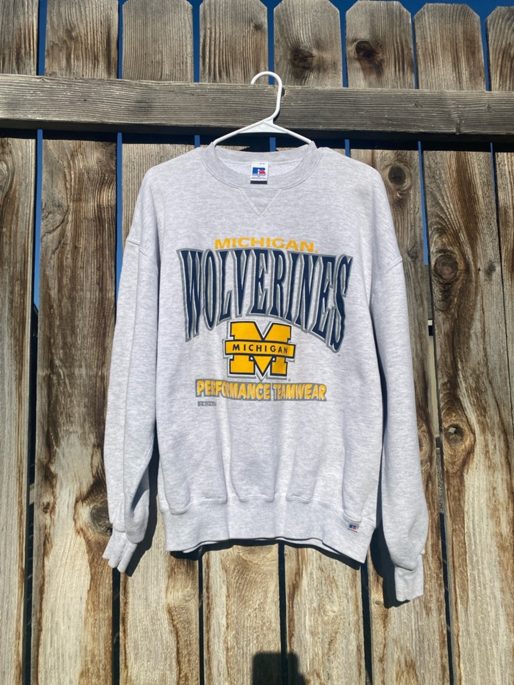 Russell Athletic Michigan Wolverines Gray Crewneck with Navy & Yellow Logo